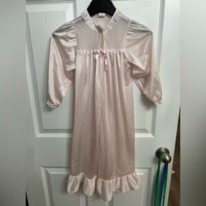 Laura Dare Girls Pink Satin Nightgown Size 6 Lace Trim Bow Ruffle Hem USA